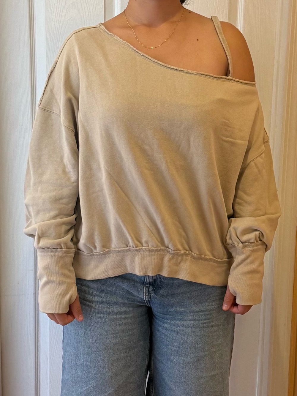 Relaxed Off-Shoulder Sweater in Beige